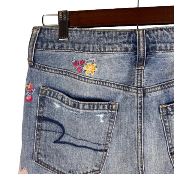 American Eagle Womens Embroidered Floral Denim Mini Skirt Size 2 Festival Boho - Picture 9 of 15